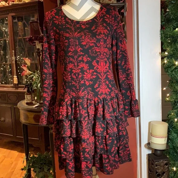 white christmas dresses Chic YC Women's 3/4 Sleeve Flared A Line Dress Red / L